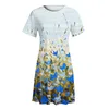 Casual Dresses Women Fashion Flower Printing Dress Sexig o-hals Kort ärm Loose Beach Summer Comfy Female Mini #T2GCASUAL