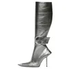 Stivali moda stile nuove donne ginocchio stiletto sexy scarpe da punch partito caviglia grande fibbia cerniera taglia 220805