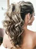 Femmes filles gris coiffure ponytail extension argenté gris vague cordon craquée à cheveux humains queue de cheval Clip dans de vrais extensions de cheveux