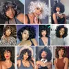 Haar synthetische pruiken cosplay kort haar afro kinky krullende pruiken pony voor zwarte vrouwen synthetische Afrikaanse ombre gluueless cosplay hoge temperatuur 220225