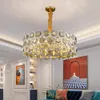 İskandinav zincir kristal LED avize lambası altın metal aydınlatma armatürleri yuvarlak oturma odası için lüks asma lambalar yemek salonu yatak odası