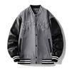 Streetwear Men's Baseball Jacket Letter Print Patchwork Pu Leather Sleeves Hip Hop Fashion Casual Bomber Varsity Jackets unisex T220728