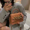 Women Woven Hand Strap Handbag Pu Leather Flap Shoulder Bags Blue Yellow Crossbody Bag Brand Designer Female Phone Bags Clutch 220426