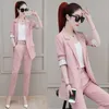 Twee stuk broek voor dameskantoor Pak Fashion Blazer broekpak Simple Solid Color Jackets Tops 3 Set Lady Business