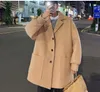 الرجال الكورية أزياء الصوف الخندق معطف معطف كبير الحجم رجل الشارع الشارع الشهير اليابانية المتناثرة الكاكي الشتاء جاكيتات معاطف