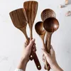 Thailand Teak Natural Wood Tableware Spoon Ladle Turner Long Rice Colander Soup Skimmer Cooking Spoons Scoop Kitchen Tool Set 220727