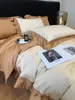 2022 Luxo de luxo 100% algodão 5pcs bege camelo bordado de cama conjuntos de bordado de edreca colaboração colcheco colcheco lear rei rei