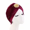 Fashion Muslim Turban Hat Women Rhinestone Decorative Hijab Beanie Velvet Pleated Cap Elegant African Females Party Headwear