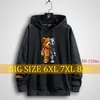 Plus Rozmiar Męskie Bluzy Drukowanie Anime Kobiety Harajuku Streetwear Bluza Oversized Styl Odzież Długi Kapturem Czarny Niedźwiedź 8XL 220325