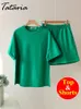 Femmes classique survêtement décontracté vert costume short avec t-shirt pour et haut ample surdimensionné 100 coton été deux pièces ensembles 220616