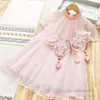 Robe de princesse pour filles de style chinois avec pétales de broderie, revers, perles, châle, ensemble de 2 pièces, été 2022, journée des enfants 039s part3030923