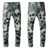 AMI Mens Womens Designers Jeans Angustiado Rasgado Biker Slim Straight Denim para Homens Impressão Exército Moda Mans Skinny Pants246P
