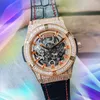 Hip Hop Fashion Trend Herrenuhr Importiertes mechanisches Uhrwerk Lederarmband Wasserdichte Uhr Koreanisches Diamantgehäuse Edelstahl-Armbanduhr