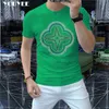 Heren T-shirt 2022 Zomer Nieuw modemerk ontwerper Hot Diamond korte mouw T-mouw Mannelijke dominante roze groene top kleding Y220630