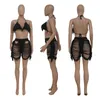 Tassel Knitted Bikini Cont-Ups Solid Fishnet Off Remer Crop Top Dutek Out Krótki 2022 Summer Beach Wear 2 sztuki Set Y220804