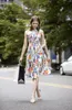 Women's Runway Dress Turn Down Collar Sleeveless Printed Elastic Waist Fashion Summer Dresses