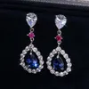 Dangle & Chandelier Vintage Female Water Drop Blue Sapphire Gemstone Earrings 925 Silver Wedding For Women Double JewelryDangle