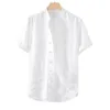 Men's Casual Shirts Men's Pure Linen Short Sleeve For Men Summer Fashion Chinese Style Tops Male Solid White Stand Collar Button