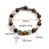 Charm Bracelets KOMi Tiger Eye Beaded Rosary Catholic Religion Zinc Alloy Christ Jesus Cross Pendant Prayer Collana R-374Charm Raym22