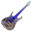 Solak Mavi LED Işık Akrilik Gövde Elektro Gitar, Tremolo Köprüsü Gül Klavye Özelleştirilebilir