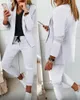 Kadın İki Parça Pantolon 2022 Sonbahar Rahat Ekose Baskı Uzun Kollu Blazer Ceket İpli Set Adet Takım Elbise Bayan Zarif Bayanlar Tops