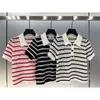 Women's Knits & Tees Embroidery Thin Stripe Hollow Out Polo Shirt Collar Short Sleeve Show Thin Knit