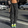Biikpiik Women Pockets Sweat Pant Vintage Workout Overalls Mid midja Drawstring Loose Cargo Pants Streetwear Jogging Trousers 220815