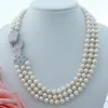8-9 mm 3 hilos Collar de perlas blancas 19 ''