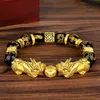 Brins de perles hommes noir obsidienne pierre perles Bracelet Pixiu chinois Feng Shui bonne chance richesse bouddha pour femmes bijoux Lars22230F