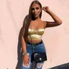 Asia Summer Crop Top Women Sexy Bustier Blackless Chain Strap Padded ped Casual Satin Black s Clothes 220316