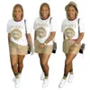 卸売業者の女性2ピースショーツセットデザイナートラックスーツサマー衣装半袖TシャツジョガースポーツスーツファッションレタープリントK264