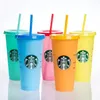 24OZ/710 ml Starbucks färgskiftande kopp Återanvändbar genomskinlig drickskopp av plast med cylindriskt lock sugrör