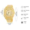 Zegarek na rękę hip -hop lodowate mge męskie oglądać kwadratowy diament kwarc luksusowy męski zegarki złoty rzymski kalendarz stalowy zegar Relogio Masculi 290T