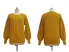 Pullover tinta unita Street trendsetter lavorato a maglia e girocollo manica lanterna camicia a fondo giallo