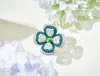 Top Quality Famous Brand Sterling Silver Party Jewelry Heart Rings For Women Four Clover Flower Ring Luxury Zircon Green Diamond