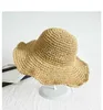 Einfache Mädchen Bast Sonne Breite Krempe Floppy Sommer s Für Frauen Strand Panama Stroh Kuppel Eimer Femme Schatten Hut