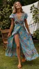 Vintage-Chic-Kleid für Damen, Blumendruck, Fledermausärmel, Strand, langes böhmisches Maxi-Sommerkleid, sexy Damen-Sommer-Boho-Kleid mit V-Ausschnitt 220531