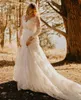 2022 New A-Line Wedding Dresses Plus Size Lace Country We Dress Court Train Beaded V-Neck 3/4 Long Seeve Bridal Gowns Vestido De Novia Robe de mariée