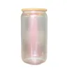 New Arrival 12oz 16oz Sublimation Iridescent Glass Cup Straight Frosted Transparent Coffee Glass Mug Tumblers with Bamboo Lid and Straw B0520A038