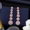 Boucle d'oreille longue en diamant de luxe pour femme, bijoux de luxe, cercle, zircone AAA, cuivre, or rose, boucles d'oreilles de mariage, cadeau pour ami