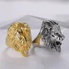 Cluster Rings Size 7-15 Hip Hop Rock Gold Color Stainless Steel Lion Big Wide Men Finger Ring Male JewelryCluster
