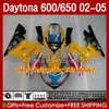 Karosseri kit för Daytona 600 650 CC Daytona650 02-05 Cowling 104HC.1 Stock Yellow Daytona600 2002 2003 2004 2005 Bodys Daytona 600 02 03 04 05 Full Fairings