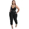 2022 Kvinnor Tvåbitar byxor Set Plus Size Sports Tracksuits Sexig Deep V Neck Vest and Bandage Sweatpants Casual Outfits