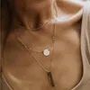 Pendentif Colliers en acier inoxydable rond vertical barre collier multicouche or simple pour femmes bijoux chokerpendentif