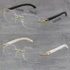 Wholesale Original Black Buffalo Horn Rimless Metal Frame Man Woman Optical White Genuine Natural Hor Eyeglasses 18K Gold Frame 8200757 Classic Styles Eyewear