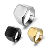 Size 8-12 Stainless Steel Men Smooth Square Blank Ring Hip Hop Finger Jewelry Gold Silver Black 3 Colors Mirror Polishing Male Anniversary Gift