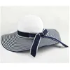 Chapeaux à large bord dames superbe été soleil plage disquette paille femmes noir blanc rayures grand chapeau solide décontracté UV casquette Eger22