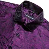 Men039S 드레스 셔츠 Barrywang 고급 퍼플 페이즐리 남성 여름 패션 실크 캐주얼 셔츠 세련된 옷깃 패턴 짧은 슬리브 9531140