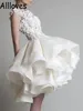 Ivoren baljurk korte cocktailjurken 3D bloemen kanten appliques juwelen nek formele club slijtage met rufffles knie lengte organza tiers Homecoming Party Vestidos CL0629