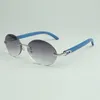 Vanliga solglasögon 8100903 med blå träarmar och 58 mm ovala linser